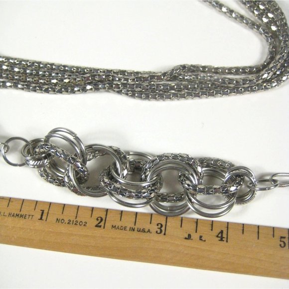 Silvertone Chain Necklace 41 Inch Multi-Strand Fashion Jewelry Braided Hoop - Picture 2 of 9
